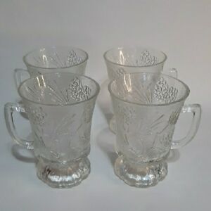 Vintage Tiara Glass Ponderosa Pine Coffee Mug/Cup Clear Glass Mugs Set Of 4